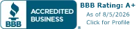 BBB Accredited Business, A+ Rating